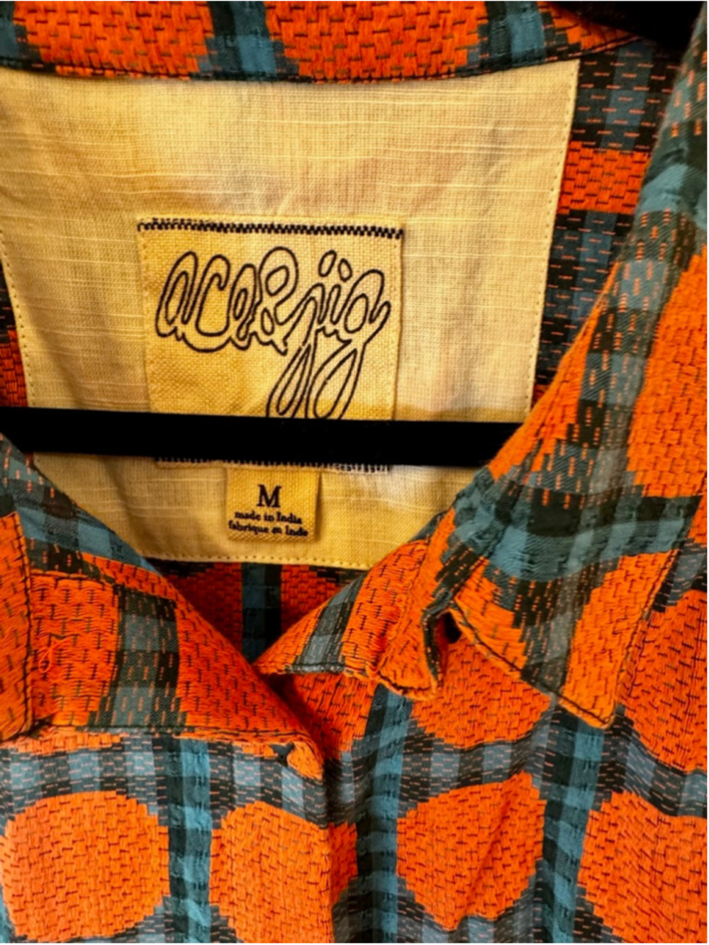 Ace & Jig Womens Medium Organic Cotton Button Front Shirt Orange Blue Polka Dot - Picture 3 of 6